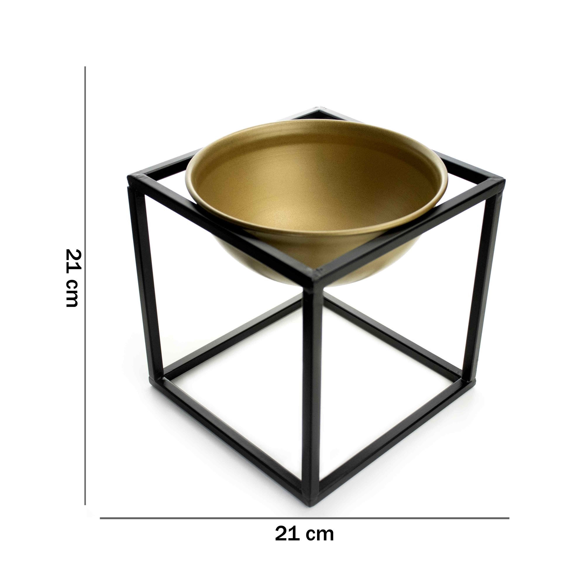 Cachepot em Cerâmica Dourado com Base de Metal Preto 21cm - D'Rossi - 4