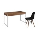 Ver imagem 2 de Mesa de Escritório Industrial Malta Amêndoa 137x53cm Base Ferro Branco com 1 Cadeira Preta Eames Eif