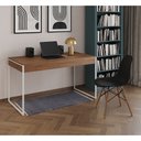 Ver imagem 1 de Mesa de Escritório Industrial Malta Amêndoa 137x53cm Base Ferro Branco com 1 Cadeira Preta Eames Eif