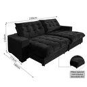 Ver imagem 2 de Sofá Retrátil e Reclinável Califórnia Preto 2,30m com Molas Ensacadas.