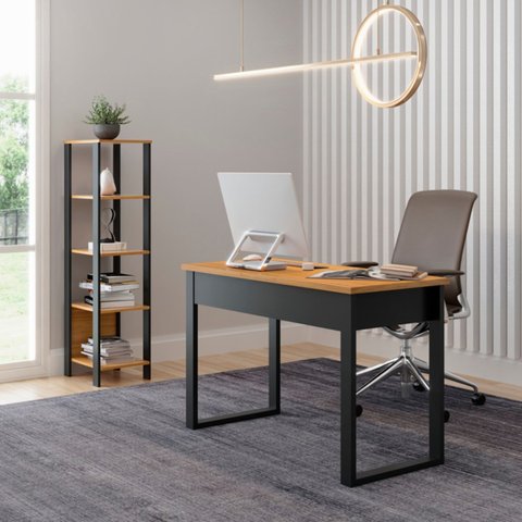 Kit Escritório Mesa e Estante Industrial 100% MDF Pradel