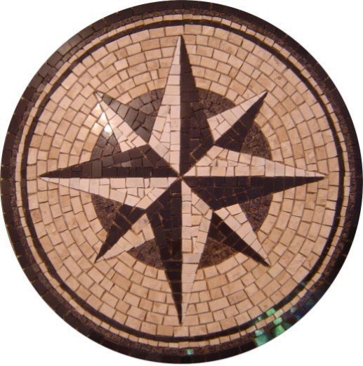 Piastrella Mosaico In Marmo Naturale Rosone 60x60 Cm - Colori Grigio, Crema, Bianco, Per Interni