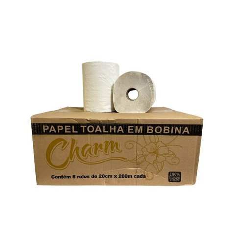 Papel Toalha Bobina 100% Celulose Virgem Cxa c/6 200m Charm