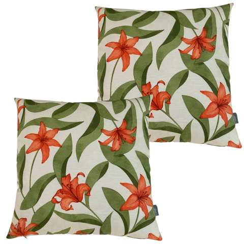 Kit 2 Almofadas Cheias Belize Impermeável Zíper Invisível Folhas Laranja 45CMC45CM