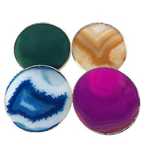 Botões Porta Copos Ágatas Com Banho Dourado 8 A 10 Cm - 4Un