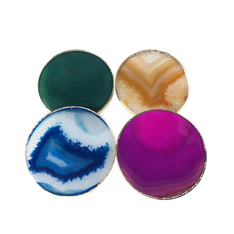 Botões Porta Copos Ágatas Com Banho Dourado 8 A 10 Cm - 4Un