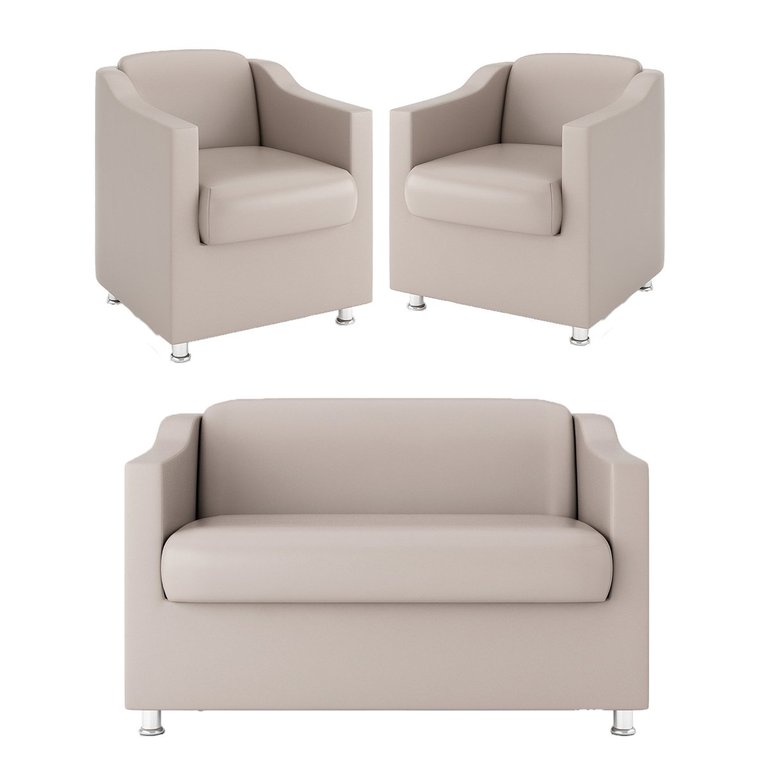 KIT Namoradeira Tilla + 2 Poltronas para Sala Balaqui Decor Cor:Bege