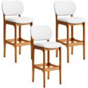 Ver imagem 1 de Kit 03 Banquetas Alta Para Cozinha Madeira Fixa Betta L02 Imbuia Facto Branco - Lyam Decor