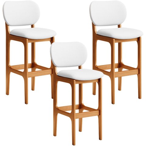Kit 03 Banquetas Alta Para Cozinha Madeira Fixa Betta L02 Imbuia Facto Branco - Lyam Decor