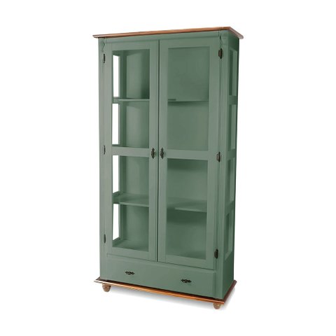 Cristaleira de Madeira Maciça 2 Portas 1 Gaveta 3 Prateleiras Pés Torneados Florença 303