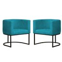 Ver imagem 1 de Kit 2 Poltronas Reforçada Decorativa Sala Gabriela Base Ferro Preta Suede Azul Tifany