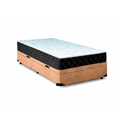 Cama Box Baú Solteiro 88 Suede Bege com Colchão Espuma D33 Marrocos 30cm
