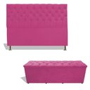 Ver imagem 1 de Kit Estrela Cabeceira de Cama Box Casal 140 Cm + Calçadeira Baú Suede Rosa Pink Eli Móveis e