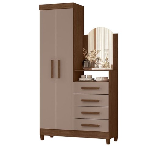 Cômoda New Capri 2 Portas e 4 Gavetas Nogueira/capuccino com Espelho - Móveis Albatroz