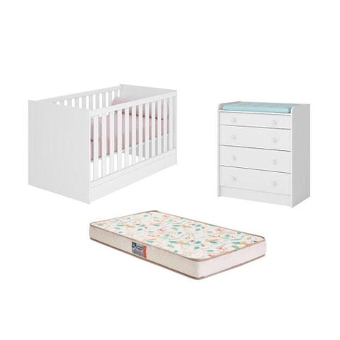 Berço Mini Cama C/colchão /cômoda C/trocador Branco-fdecor