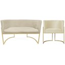 Ver imagem 1 de Kit Namoradeira + 1 Poltrona Decorativa Luana Suede Marfim Base Dourada Ms Decor