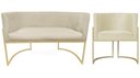 Ver imagem 1 de Kit Namoradeira + 1 Poltrona Decorativa Luana Suede Marfim Base Dourada Ms Decor