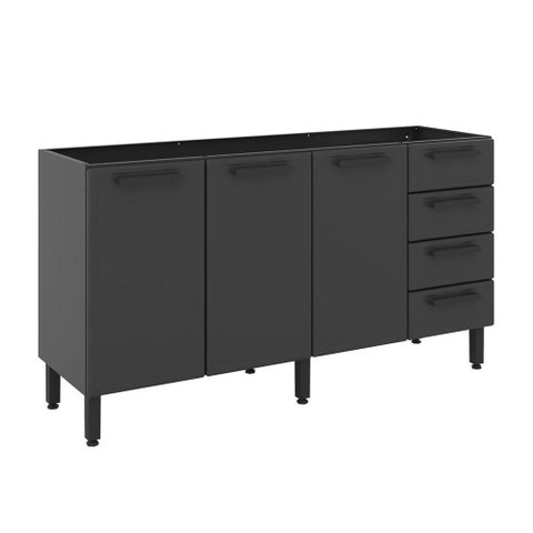 Balcão de Aço 3 Portas 4 Gavetas Grafite Estilo Bertolini