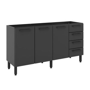 Balcão de Aço 3 Portas 4 Gavetas Grafite Estilo Bertolini