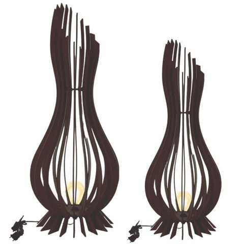 Abajur Grande de Chão Ana Maria Mdf Luminária - Preto Kit com 2 - 90x28cm e 75x23cm