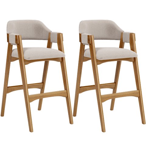 Kit 02 Banquetas Altas para Cozinha Sala de Jantar Bar Suran L02 Bouclê Creme - Lyam Decor