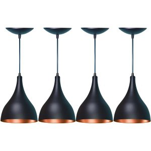 Kit 4 Lustres Pendente Gota em Alumínio Preta Fosca e Cobre