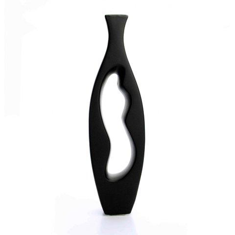 Vaso Decorativo em Cerâmica Vasado Preto 39,5x12cm - D’Rossi