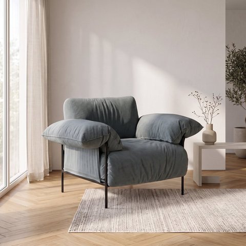 Poltrona Industrial Basileia 105cm Yescasa Veludo Tx Cinza Grafite