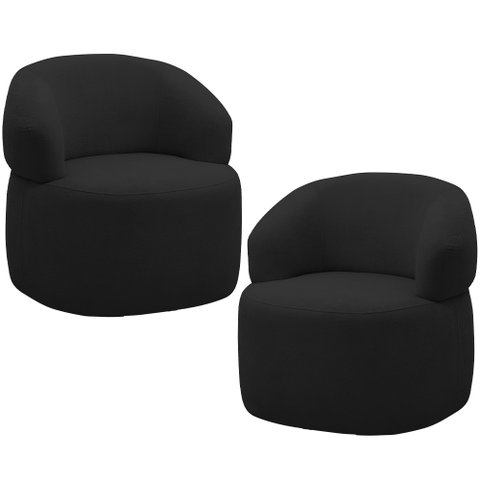 Kit 2 Poltronas Giratórias Sala de Estar Living Orgânico Carmen F04 Veludo Preto - Lyam Decor