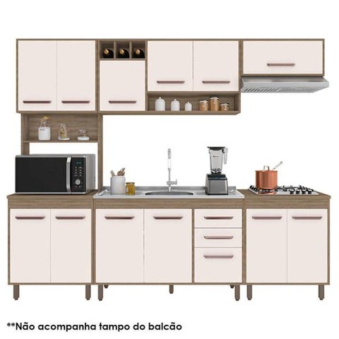 Cozinha 5 Peças com Balcão de Pia Barcelona Carvalho Oak Off White - Poliman