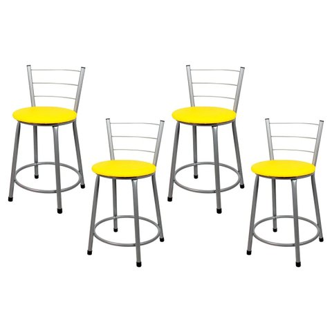 4 Banquetas Baixa para Cozinha Epoxi Cinza:amarelo