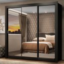 Ver imagem 1 de Guarda-Roupa Casal Madesa Mônaco 3 Portas de Correr de Espelho Preto Cor:Preto
