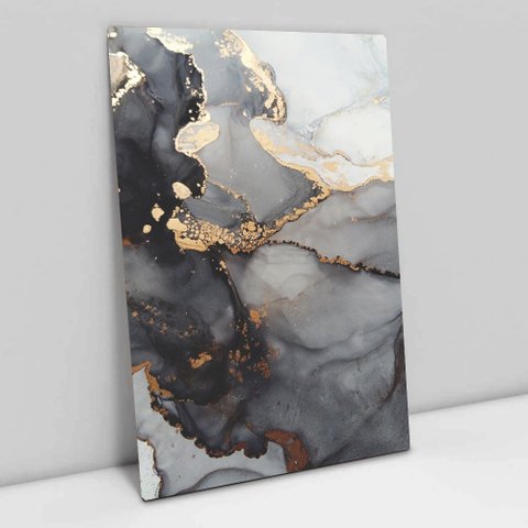 Quadro Decorativo em Canvas Abstrato Mármore Black Gray TaColado Borda Infinita 120 x 80cm