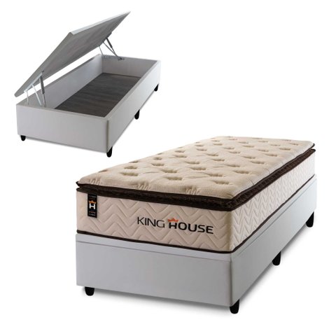 Conjunto Box Baú Solteirão Quartzo Branco 96x203x78 c/ Molas Ensacadas