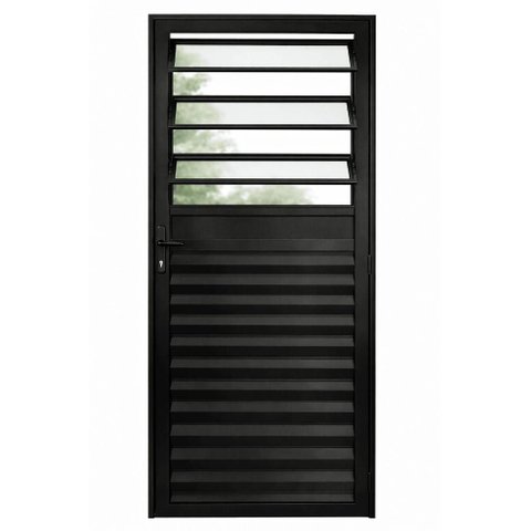 Porta de Giro Alumínio Preto Basculante Veneziana 04V Maxx - 210x60 - Direita