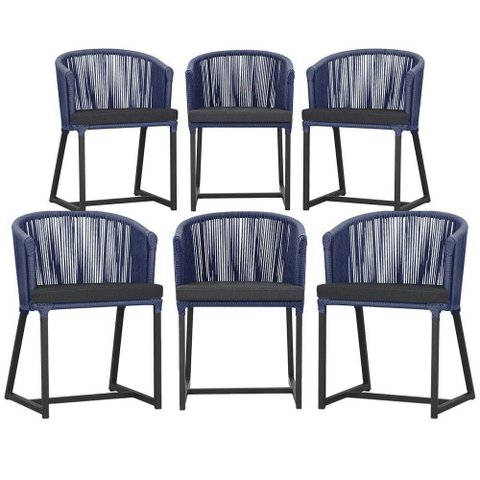 6 Cadeiras de Jantar Área Noronha Preta E11 Trama Original Azul
