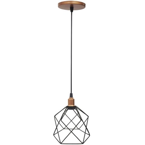 Pendente Aramado Cálice Preto Luminária Lustre Industrial Teto Vintage Cobre Rose Agp Ilumini