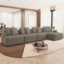 Ver imagem 1 de Sofá 5 Lugares com Chaise Direito Sala Living 388cm Arlo F04 Veludo Marrom Claro - Lyam Decor