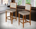 Ver imagem 2 de Kit 3 Banquetas Alta Roma Rattan Luxo Balcão Sacada Pés em Madeira Maciça Premium Banco Cor Bege