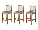 Ver imagem 1 de Kit 3 Banquetas Alta Roma Rattan Luxo Balcão Sacada Pés em Madeira Maciça Premium Banco Cor Bege