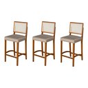 Ver imagem 1 de Kit 3 Banquetas Alta Roma Rattan Luxo Balcão Sacada Pés em Madeira Maciça Premium Banco Cor Bege