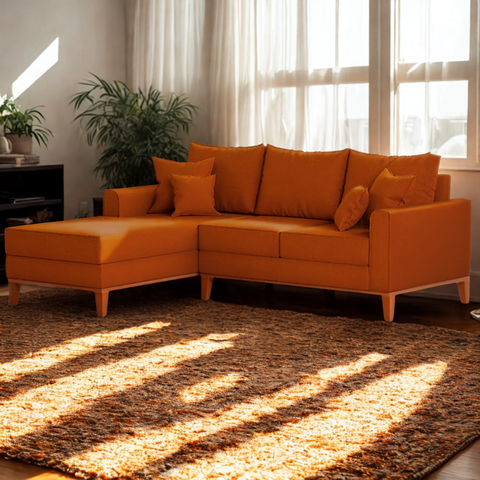 Sofá 3 Lugares Beny com Chaise Esquerdo Suede Terracota