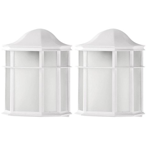 Kit 2 Arandelas Luminárias de Parede Jardim Branca Colonial 19x25cm Polipropileno Lente Fosca Dital