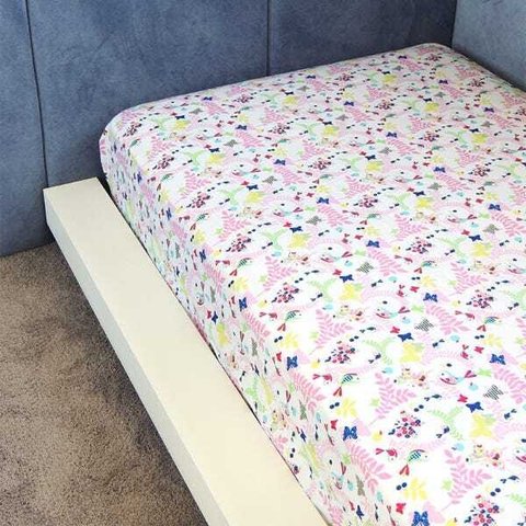 Lençol de Elástico Vivain Infantil Pássaro Rosa 100% Algodão