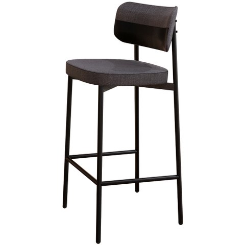 Banqueta Alta Bar Cozinha Sala de Jantar Aço Preto Kaira C01 Linho Preto Courino Preto - Lyam Decor