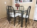 Ver imagem 1 de Conjunto MESA DE JANTAR COM 4 CADEIRAS Munique 1.20m tampo vidro material AÇO COR CRAQUEADA chumbo Q