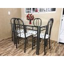 Ver imagem 1 de Conjunto MESA DE JANTAR COM 4 CADEIRAS Munique 1.20m tampo vidro material AÇO COR CRAQUEADA chumbo Q