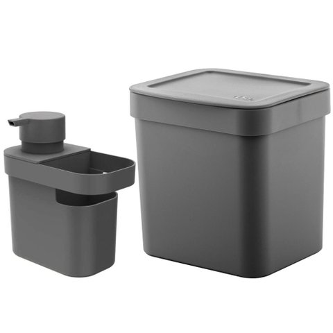 Lixeira para Pia de Cozinha 4,7l e Dispenser Porta Detergente e Organizador 650ml Chumbo ou