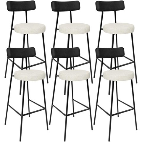 Kit 06 Banquetas Alta Cozinha Sala Jantar Milão L02 Couríssimo Preto Linho Champagne - Lyam Decor