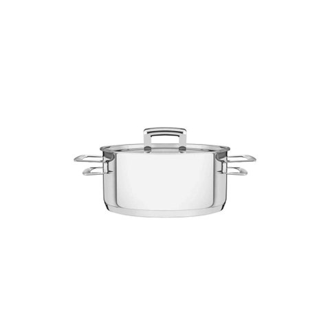 Caçarola Tramontina Brava Rasa em Aço Inox Fundo Triplo com Tampa Plana e Alças 16 Cm 1,4 L Tramonti